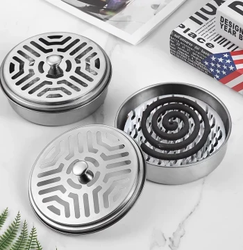 Creative Mosquito Coil Tray with Lid – Stainless Steel Ash Catcher for Sandalwood, Fireproof Home Stand
