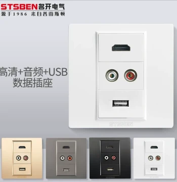Type 86 Wall Concealed Multimedia Panel 4K Video HD Cable HDMI with USB and Audio Socket Panel