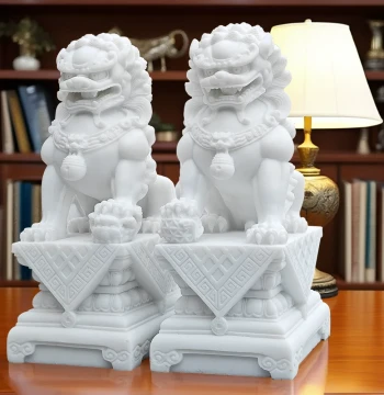 Pair of Stone Lions, Exquisitely Carved Stone Statues for Small Courtyard Decoration, Guardian Figures for Main Entrance, Home Use Stone Lion Ornaments