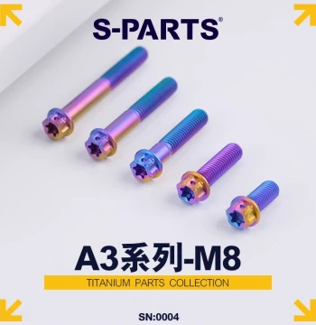 S-PARTS Titanium Alloy Screws A3 Standard Head M8*10/120 Candy Color Motorcycle High-Strength Bolts Stan