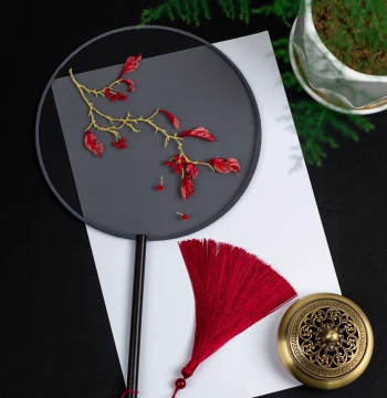 Ancient Style Palace Fan Classical Embroidered Fan Chinese Style Ebony Handle Round Tuan Fan Embroidered Fan Hanfu Dance Fan