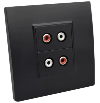 Black Audio Panel 86-Type Dual-Hole RCA Red/White Dual Audio Socket 2pcs Solder-Free AV Wall Socket