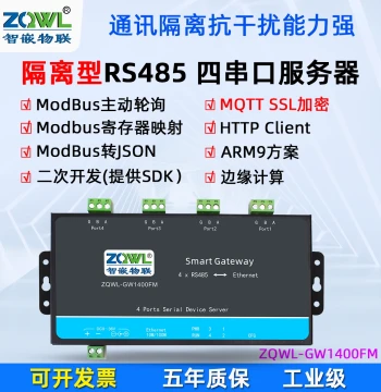 Communication Isolated 4-Port Serial Server 4-Channel RS485 to Ethernet Module Modbus Gateway JSON Secondary Development HTTP Edge Computing