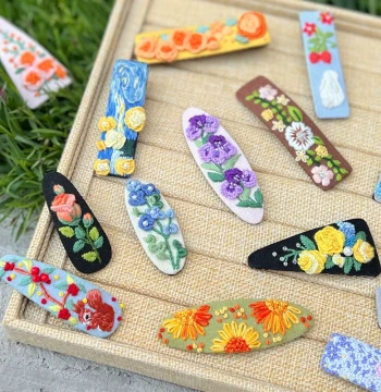 Finger-Lu Embroidery Hair Clip DIY Kit: Handmade Floral Needlework with Water Drop BB Duckbill Clips - French Embroidery Hair Accessories