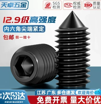 Cone Point Set Screw Grade 12.9/304 Stainless Steel Cone Point Screw Headless Hex Socket Grub Screw