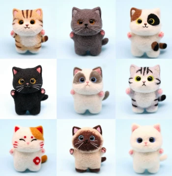 Wool Felt Needle Felting Kit Q-Version Cat Material Pack Handmade DIY Doll Kitten Pendant Stress Relief Couple Gift Car Decor