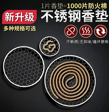 Incense Burner Base Pad, Coil Incense Holder, Stainless Steel Mesh Incense Mat, Fireproof Cotton Replacement Support Stand for Incense Sticks and Aromatherapy Burners