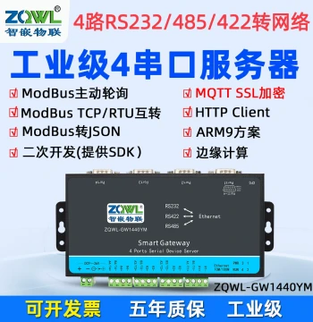 [ZQWL] 4-Channel RS232/422/485 to Ethernet Module Serial Server to Network Port Modbus Gateway TCP to RTU Edge Computing JSON Secondary Development