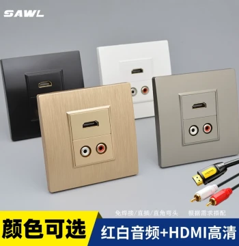 HDMI with Red/White AV RCA Audio Socket Type 86 Flush-Mount Multimedia Panel Home 4K HD Cable TV Socket