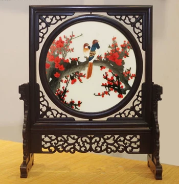 Double-Sided Su Embroidery Chinese Style Suzhou Embroidery Orchid Double-Sided Handmade Finished Painting Small Table Screen Ornament Living Room Craft