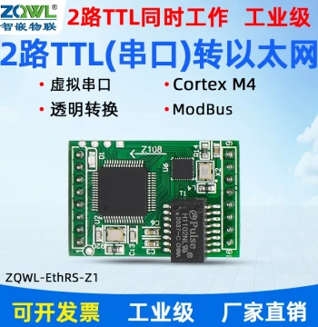 【ZQWL】Serial Server 2-Channel TTL to Ethernet Module Serial-to-Network Communication Server Industrial Grade Modbus RTU/TCP Gateway Transparent Transmission Converter