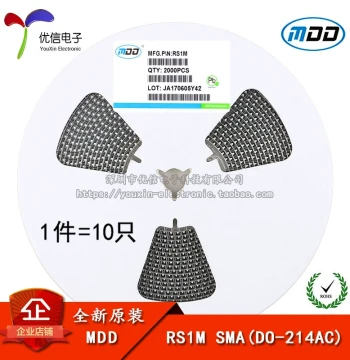 Original Genuine RS1M SMA(DO-214AC) 1A/1000V Surface Mount Fast Recovery Diode (10 Pieces)
