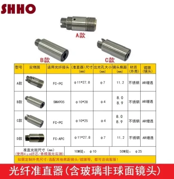 Fiber Optic Coupling Collimator Lens - FC/APC/SMA Interfaces for Laser Tube Modules with Aspherical Glass Focus Lenses