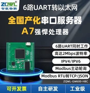 ZQWL 6-Port Serial Server TTL to Ethernet Module UART to Ethernet Port MQTT Communication HTTP Serial to Network Modbus RTU Gateway TCP/RTU Conversion Data Acquisition