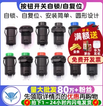 Round Push Button Switch with Lock/Self-Locking/Non-Locking/Self-Resetting, Red DS-428 Button, 12MM