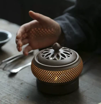 Agarwood Electronic Incense Burner Adjustable Temperature Electric Incense Heater Sandalwood Electric Burner Home Heating Crushed Incense Powder Essential Oils