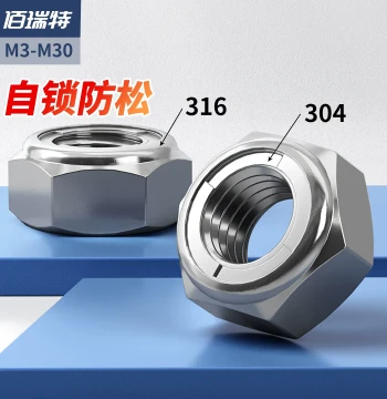 Metal Locking Nut, 304 Stainless Steel Self-Locking Anti-Loose Nut Assortment (M3, M4, M5, M6, M10, M12, M14, M20)