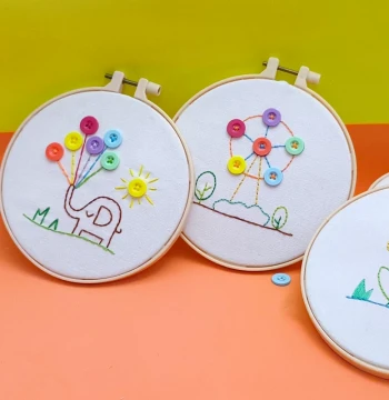 Children's Embroidery DIY Craft Kit, Simple Patterns for Elementary Students, Blunt Needle Cartoon Sewing Button Art