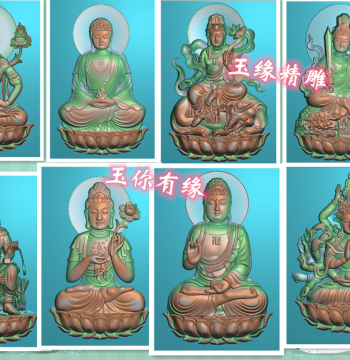 Precision Carved Grayscale BMP Relief Map of Guardian Deities - Jade Carving Peaceful Tablet Featuring the Eight Great Guardians: Guanyin, Manjushri, Samantabhadra