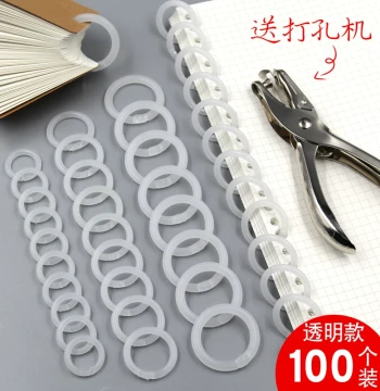 Transparent Loose-Leaf Rings 100-Pack Removable Binding Rings Punch Holes Plastic Binding Coils Card Clips Staple Rings Book Rings Open-End Loose-Leaf Paper Clip Binder Tool