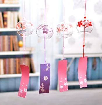 Japanese Style Cherry Blossom Wind Chime, Handmade Glass Japanese Style Gift Ornament, Cute Fresh Bedroom Hanging Decor