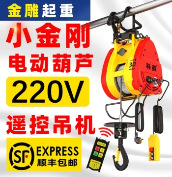 Little King Kong Electric Hoist 220V, Compact Home Lifting Crane with Remote Control, Portable Micro Winch