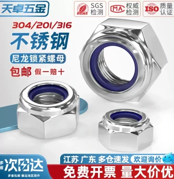 304/201/316 Stainless Steel Lock Nuts, Hex Anti-Loose Slip-Resistant Nylon Self-Locking Caps M3 M4 M5 M6