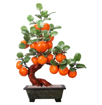 Natural Carved Persimmon Orange Turtle Tree Living Room Home Decor Creative Kumquat Pot Orange Jade Chinese Style Antique Shelf