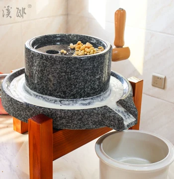 Xidi Black Basalt Small Hand Mill: Traditional Home Use for Soy Milk, Rice Rolls, and Tofu Grinding