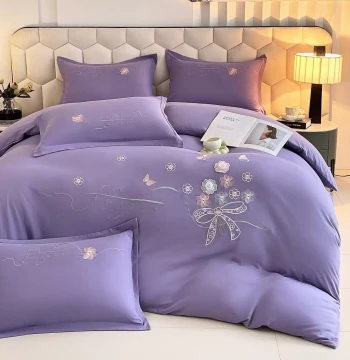 Four Seasons Skin-Friendly Brushed 3D Flower Embroidery Craft Four-Piece Bedding Set Bed Sheet Duvet Cover All-Season Set