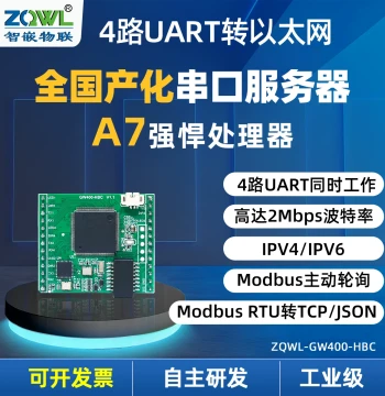 ZQWL 4-Channel Serial Server TTL to Ethernet Module MQTT/HTTP Communication UART to Network Port JSON Format Modbus RTU Gateway TCP/RTU Conversion Data Acquisition