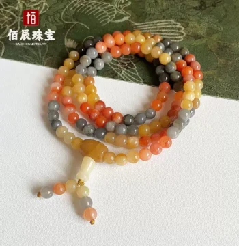Golden Silk Jade Bracelet Natural Xinjiang 108 Beads Buddhist Prayer Wraps Four Circles Jade Handwear Retro Chinese Style Accessory