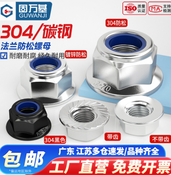 Flange Nut 304 Stainless Steel Anti-Loose Hex Nylon Self-Locking Non-Slip Nut M4-M10