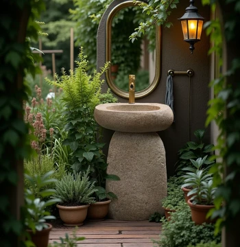 Juhan Outdoor Courtyard Sink, Freestanding Integrated Pedestal Washbasin for Balconies, Garden Exterior Handwashing Station