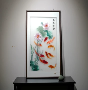 New Chinese Style High-End 'Abundance Year After Year' Decorative Painting, Pure Handmade Su Embroidery Art for Entryway, Hallway, and Corridor