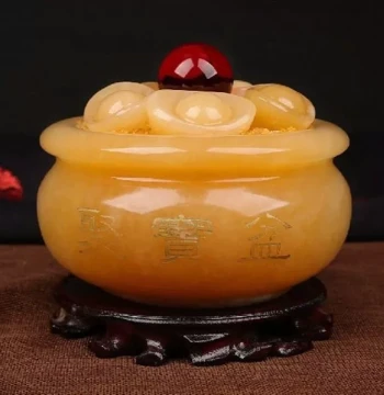 Zhenyu Seat Yellow Jade Cornucopia Ornament Yellow Jade Ingot Living Room Jade Display Home Decoration