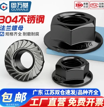 Black 304 Stainless Steel Flange Nuts, Anti-Slip Locking Caps M3 M4 M5 M6 M8 M10 M12 M16