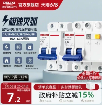 Delixi Air Circuit Breaker Household Leakage Protector 2P 63A Main Switch with Leakage Protection