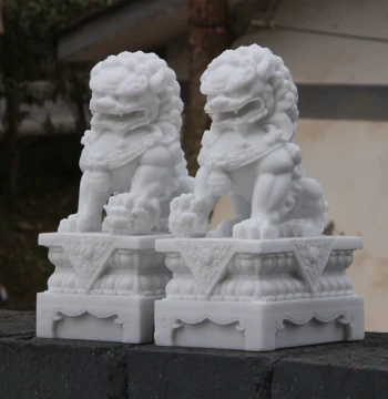 Pair of Stone Lion Ornaments Stone Carving Imitation Han White Marble Courtyard Gatekeeper Household Entrance Decoration Craft Display
