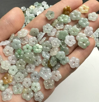 Myanmar Jadeite Type A Ice Species Tri-Color Small Flower Loose Beads, Jewelry Accessories for DIY Beading and Weaving, Petal Ornaments