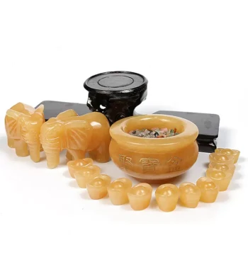 Selected Beige Jade Elephant Gathering Basin Array Ornament for Wealth and Glory Home Crafts