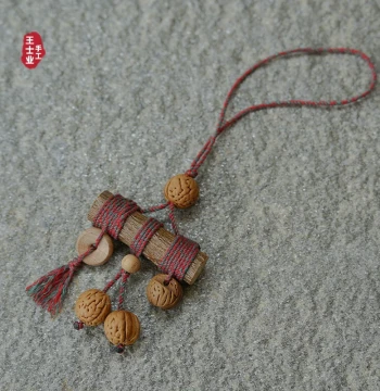 Fresh Peach Wood Branch Pendant Cotton Rope Wild Natural Peach Pit Peace Buckle Infant Baby Portable Protection Outdoor Shock Prevention