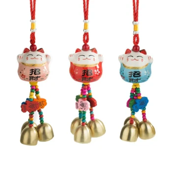 Lucky Cat Ceramic Small Wind Chime Ornament, Door Bell, Entrance Wind Chime, Shop Door Opening Reminder Bell