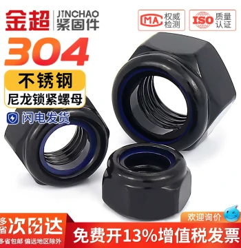 Black 304 Stainless Steel Locking Nylon Insert Hex Nuts Anti-Loose M3 M4 M5 M6 M8 M10