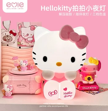 Emie Sanrio Hello Kitty Silicone Night Light Bedroom Sleep Atmosphere Lamp Birthday Gift Practical Gift for Girls Portable Bedside Lamp Cartoon Tap Light Student Gift for Girlfriend