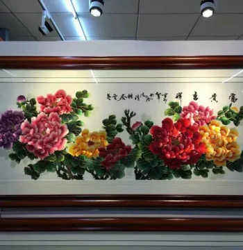 Suzhou Embroidery Machine-Embroidered Imitation Handmade Living Room Background Wall Decorative Painting Gift Peony Blooming Prosperity Auspicious Defeng