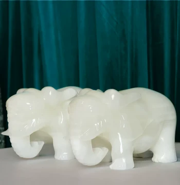 Pair of Natural Jade Elephant Ornaments, Afghan Jade Home Decor for Living Room TV Cabinet, Housewarming Gift