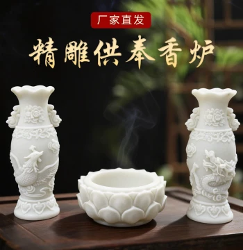 Stone Carved Incense Burner for Outdoor Graves, Tombstone Lion Pair, White Marble Vases, Sacrificial Supplies and Display Ornaments