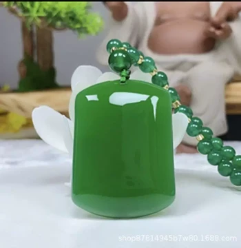 Green Chalcedony Peace Tag Pendant - Imperial Green Agate Sweater Chain for Couples, Viral TikTok Item