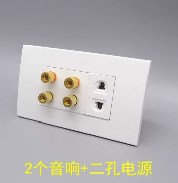 Type 120 Three-Gang Socket with 2 Audio Jacks, 2-Pin Power Outlet, 4-Head 4-Hole Speaker Wire, and 5.1 Surround Sound Audio Switch